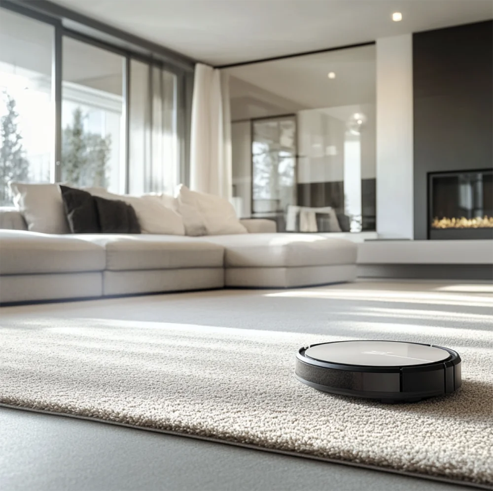 Modern smartphone connected vacuum cleaning robot