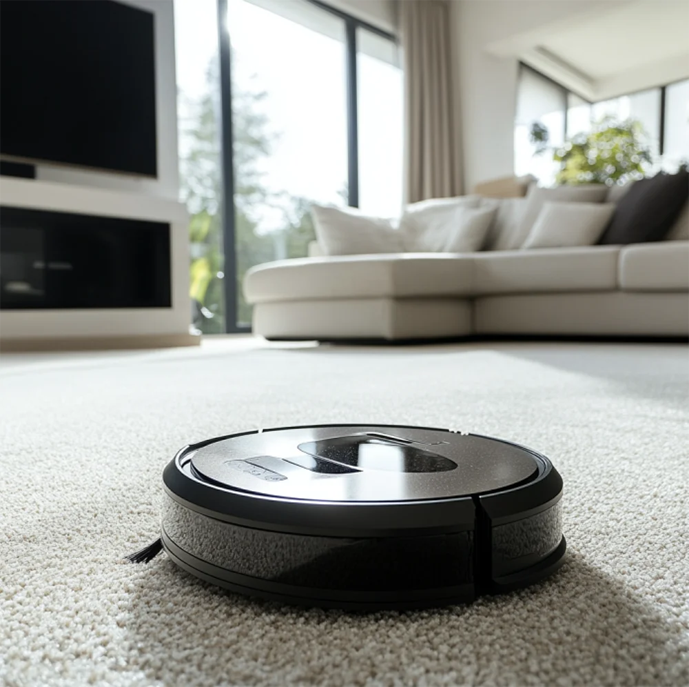 Vacuum cleaning robot on carpet